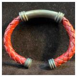 Braided Red Leather Sterling Silver Joseph Esposit