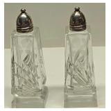 Glass Salt & Pepper Shakers W Sterling Silver Tops