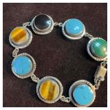 Multi Gemstone Sterling Silver Bracelet Onyx Turqu