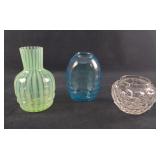 Vintage Glass Vase Lot Of Three Green Blue Clear