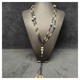 Murano Venetian Lamp Work Art Glass Black Bead Aqu