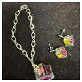 Crystal Glass Iridescent Square Cube Sterling Silv