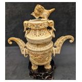 Vintage Decorative Chinese Carved Bone Incense Bur