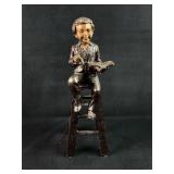 Antique MOREAU School Boy On Stool Bronze Sculptur