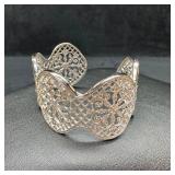 Sterling CZ Web Pattern Filigree Cuff Bracelet