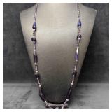 Purple Glass Crystal Beaded Costume Jewelry Long N