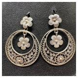 .800 Silver Crescent Flower Earrings