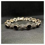 Sterling Silver Marcasite Enamel Link Bracelet