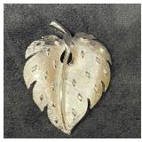 Vintage Signed Crown Trifari Silver Tone Leaf Broo