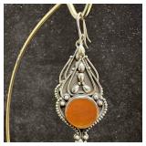 Round Carnelian Sterling 925 Ornate Metal Work Dan