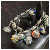 Silver 800 Multiple Ornate Gemstone Charm Etruscan