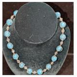 Vintage Italian Murano Blue Art Glass Bead Necklac