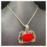 Sterling Red Stone Pendant Wire Necklace