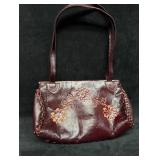 Vintage Leather Handicraft Purse Embossed Flowers