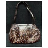 Vintage Leather Handicraft Purse Embossed Flowers
