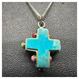21st and Stone Turquoise Multi Stone Cross Sterlin