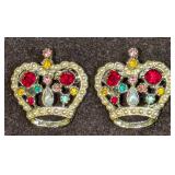Two Matching Vintage Crown Rhinestone Pins