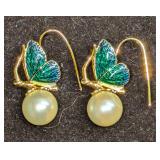 Kenneth Jay Lane Enamel And Pearl Butterfly Earrin