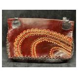 Vintage Leather Handicraft Purse Embossed Flowers