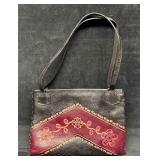 Vintage Leather Handicraft Purse With Embossed Flo