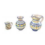 Three Hand Painted Vase & Creamers From Spain & Po Three Hand Painted Vase & Creamers From Spain & Po