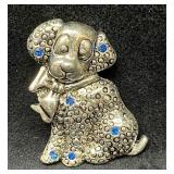 Signed Vintage AAI Silver Tone Dog Brooch With Blu Signed Vintage AAI Silver Tone Dog Brooch With Blu