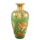 Vintage Hand Painted Brass Floral Pattern Vase Vintage Hand Painted Brass Floral Pattern Vase