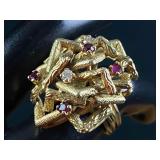 Vintage Art Deco Bamboo Style 14K Gold Diamond / R Vintage Art Deco Bamboo Style 14K Gold Diamond / R