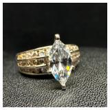 Sterling Marquis CZ Ring With Pave-Set Band Sterling Marquis CZ Ring With Pave-Set Band