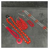 Costume Jewelry Red Plastic Faux Stone Necklace Se Costume Jewelry Red Plastic Faux Stone Necklace Se