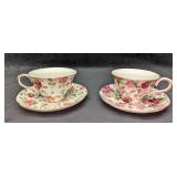 2 Gracie China Floral Cups & Saucers A 2 Gracie China Floral Cups & Saucers A