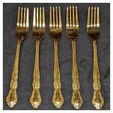 5 Cambridge Gold Electroplated Stainless Dinner Fo 5 Cambridge Gold Electroplated Stainless Dinner Fo