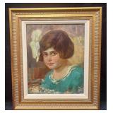 Framed Original Oil On Board Portrait Of A Young L Framed Original Oil On Board Portrait Of A Young L