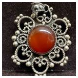 Carnelian Gemstone Filigree Ornate Sterling Pendan Carnelian Gemstone Filigree Ornate Sterling Pendan