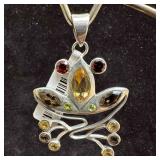 Sterling Silver Multi Gemstone Frog Pendant D32 Sterling Silver Multi Gemstone Frog Pendant D32
