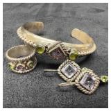 Amethyst and Peridot SU Sterling Silver Ring Cuff