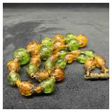 Venetian Murano Glass Lamp Work Bead Green Yellow