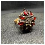 Sterling Marcasite Garnet Starburst RIng
