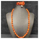 Sterling Silver Carnelian and Red Coral Necklace a