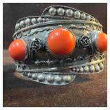 Coral Cabochons Sterling Rose Twisted Rope Beaded