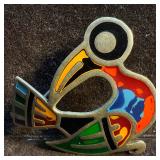 Sterling Silver Colorful Toucan Bird Brooch