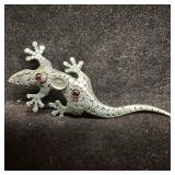 Sterling Silver Moonstone Garnet Stone Gecko Lizar