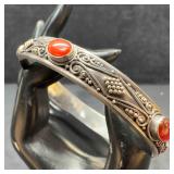 Sterling Silver Filigree Carnelian Cabochon Red ge