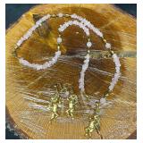 Vintage Gold Tone Cherub Angel Pink Rose Quartz Dr