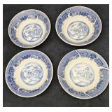 4 Vintage Chinoiserie Blue & White Toile Salad Cer
