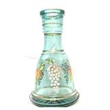 Vintage MCM Blue Tinted Glass Carafe Hand Painted