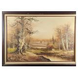 JB Original Oil On Canvas Landscape With Cottage