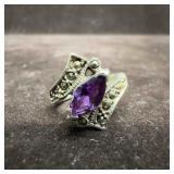 Sterling Silver Thailand 925 Marquise Cut Amethyst