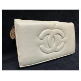 Vintage Chanel White Leather Wallet Clutch