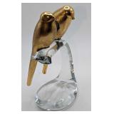 Vintage 2 Brass Birds On Clear Art Glass Perch
